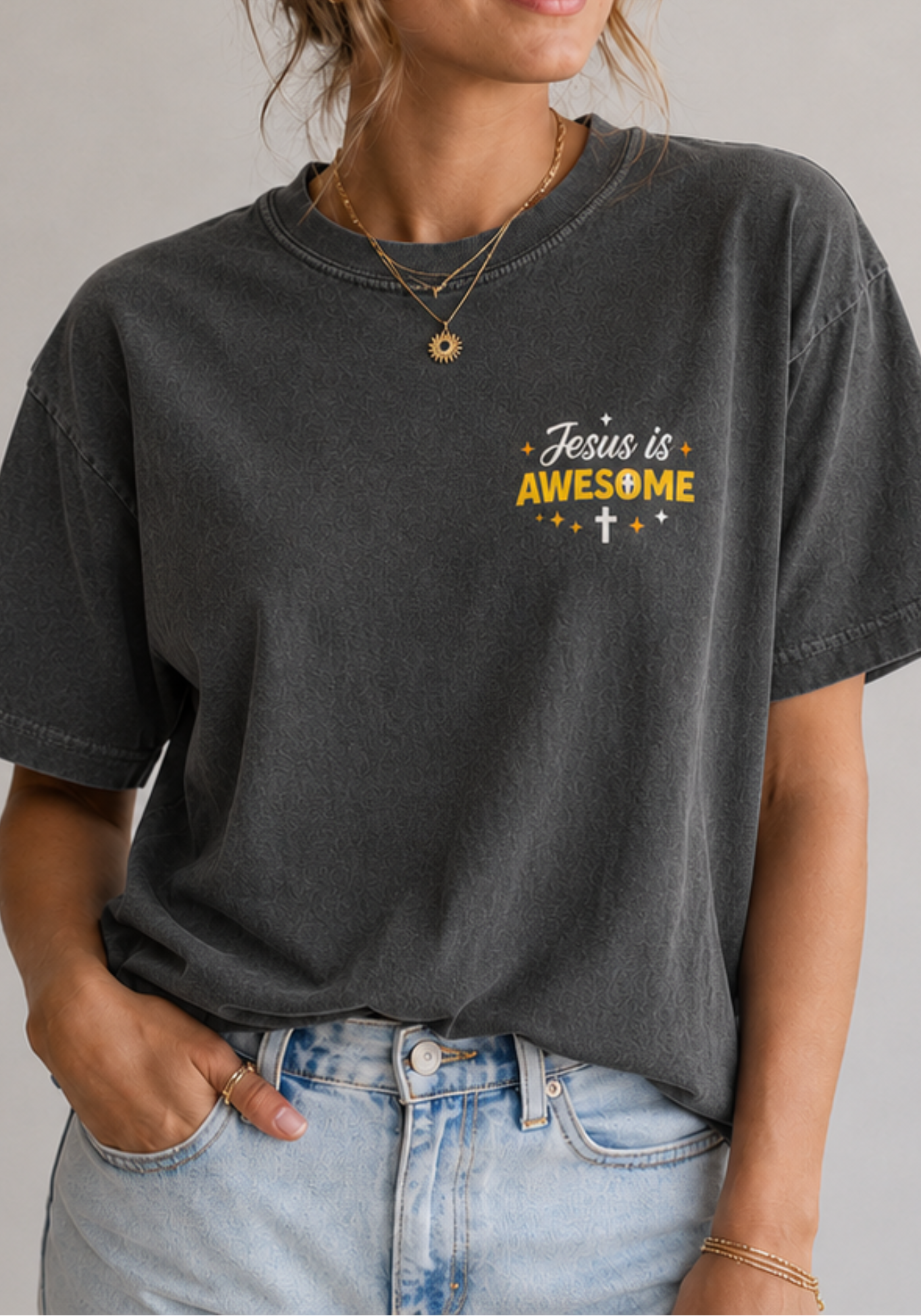 Jesus Is Awesome Christian Shirt, Comfort Colors Faith Tee, pepper color