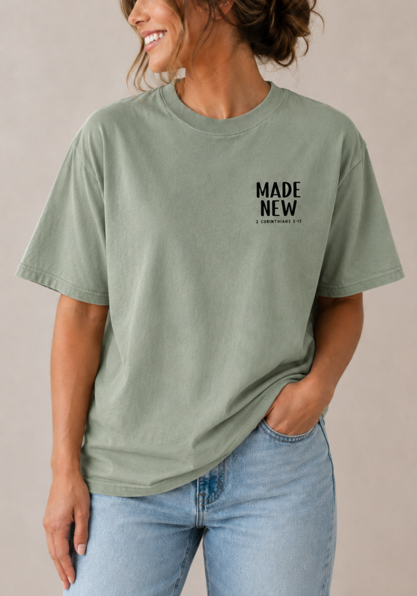 Made New Christian Comfort Colors T-Shirt, sage color