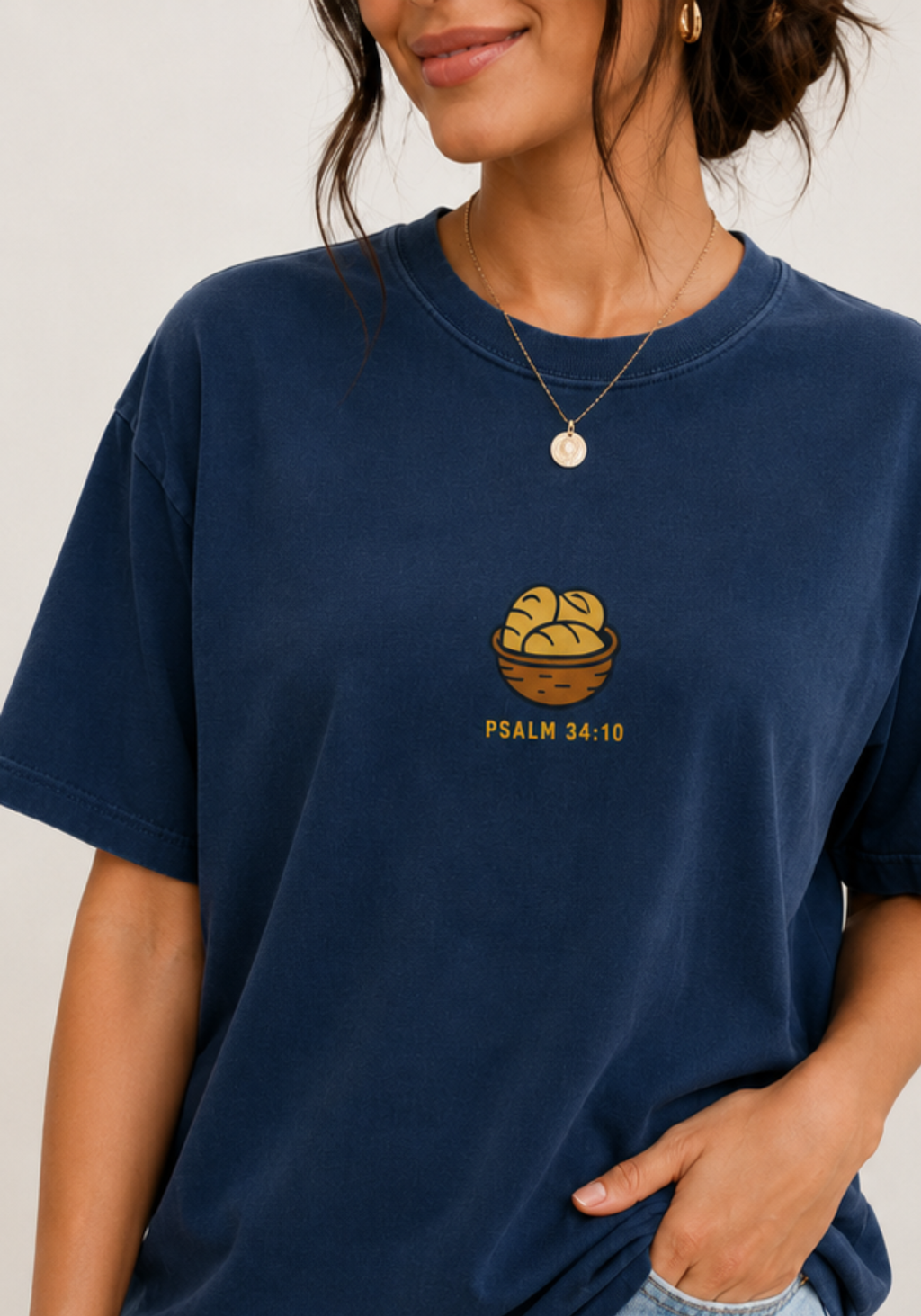 The Lord Will Provide – Psalm 34:10 Comfort Colors Tee, navy blue tshirt
