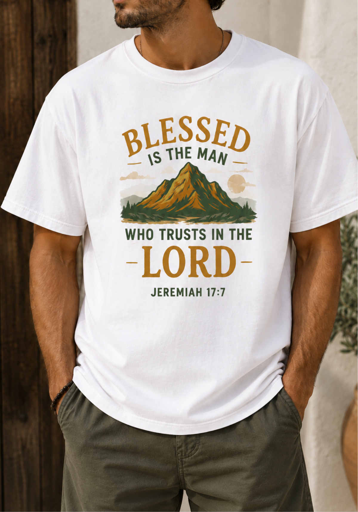 Christian Men’s Comfort Colors Shirt, Blessed Is the Man Tee, Jeremiah 17:7