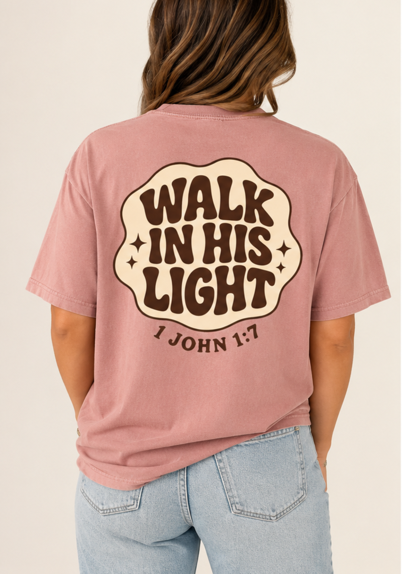 Walk in His Light Christian Shirt, Comfort Colors Tee, 1 John 1:7, dusty rose color
