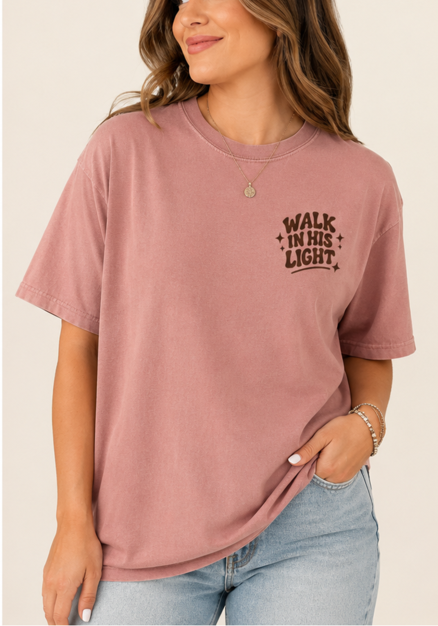 Walk in His Light Christian Shirt, Comfort Colors Tee, 1 John 1:7, dusty rose color