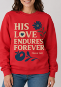 His Love Endures Forever Gildan Crewneck, red color